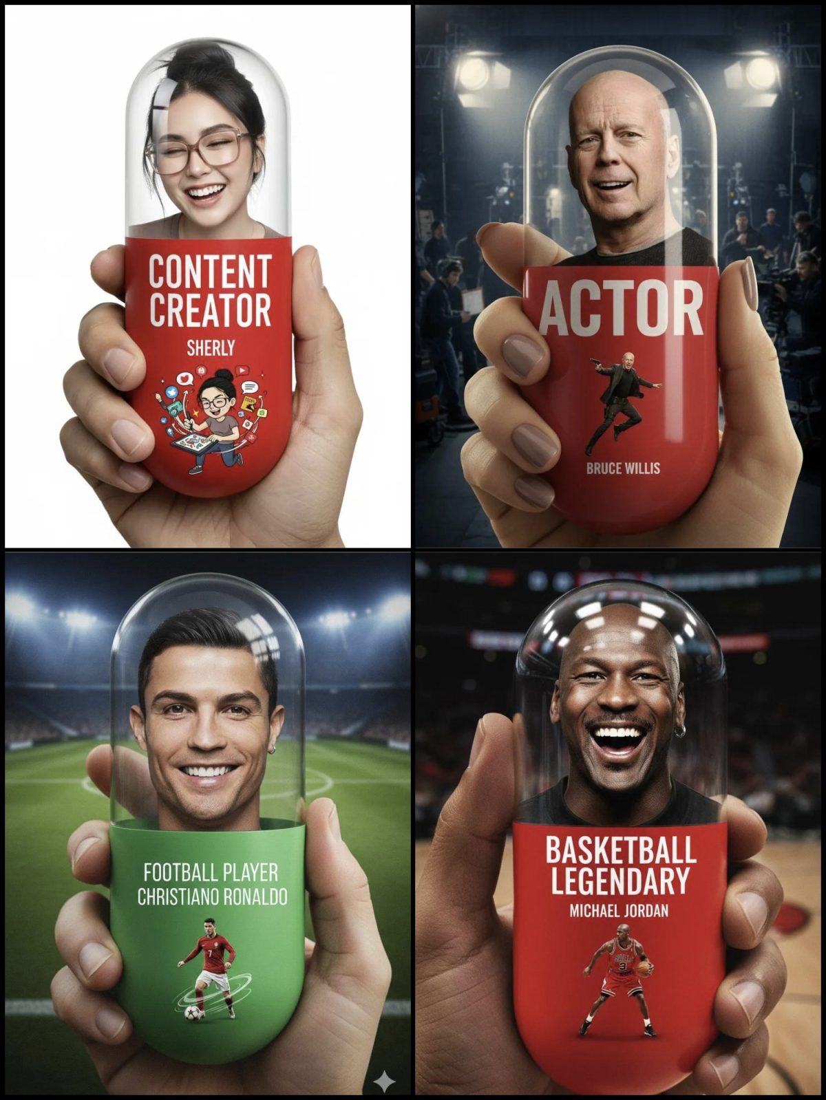 人手拿着一颗巨大的竖式药丸的特写镜头