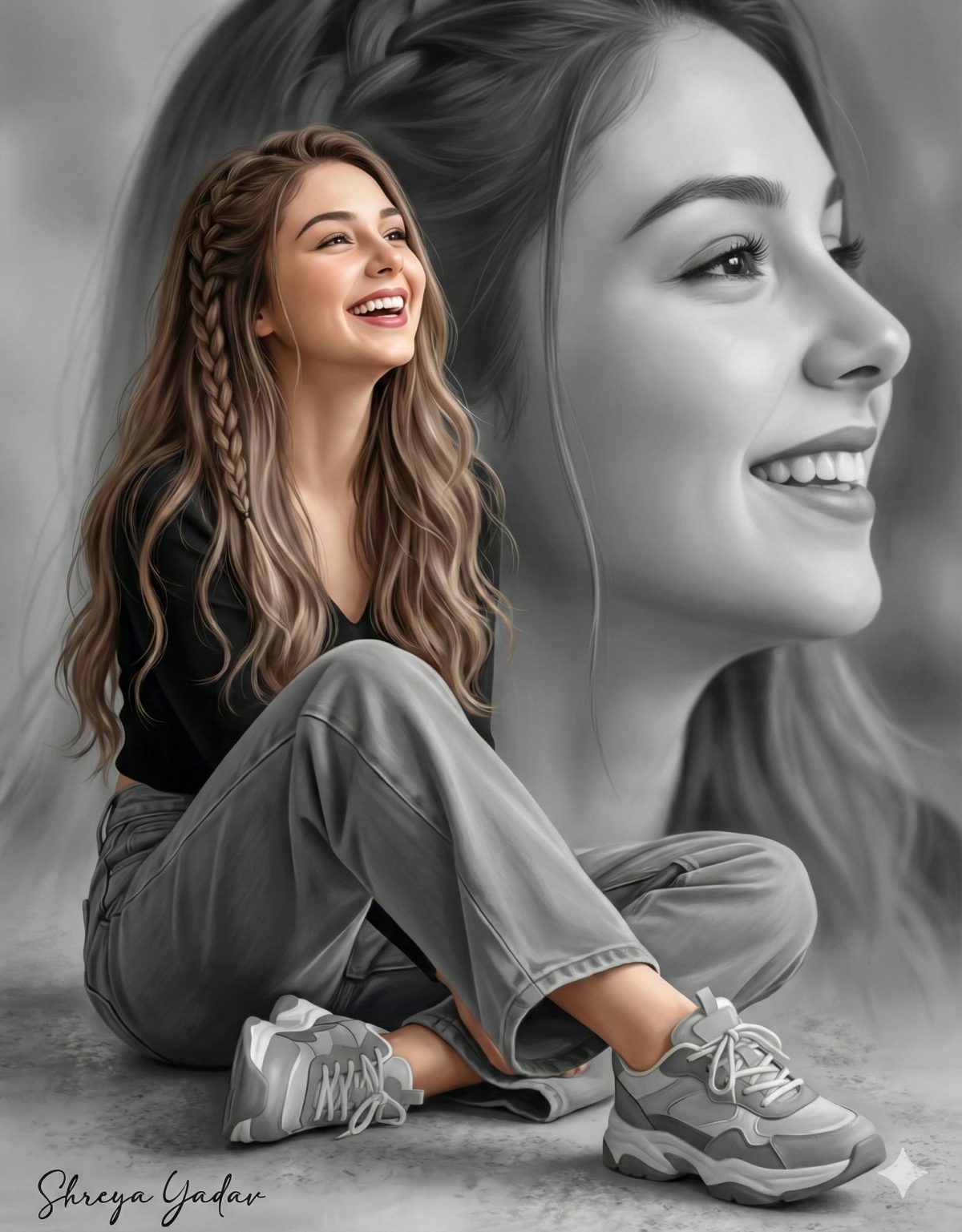 同一张脸的柔和模糊的侧面特写