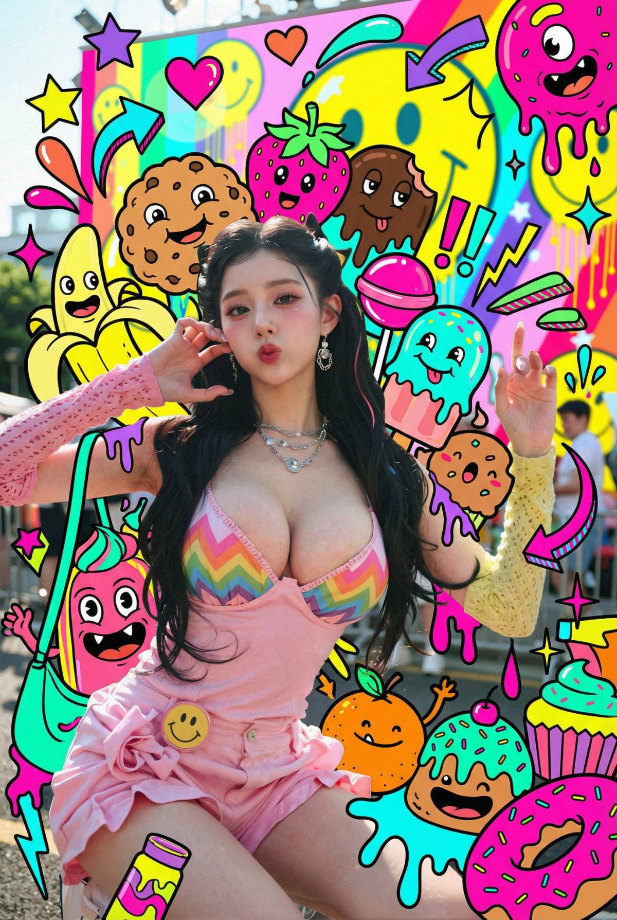 在人物周围添加糖果怪兽