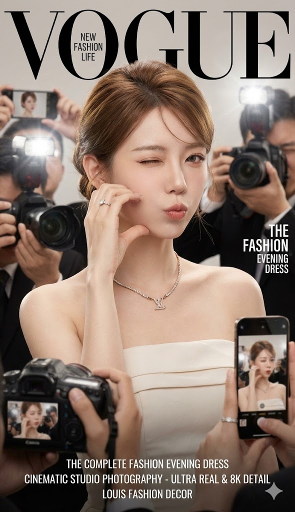 Nanobanana模型生成 逼真的 Vogue 杂志封面风格的时尚肖像 - AI绘画提示词参考