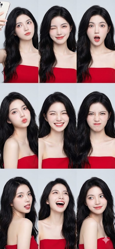 Nanobanana模型生成 九宫格海马体精致写真 - AI绘画提示词参考