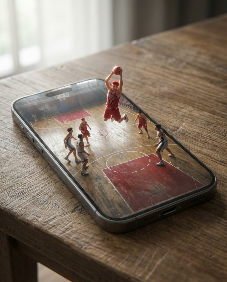 Nanobanana模型生成 用手机屏幕把运动世界装进口袋 - AI绘画提示词参考