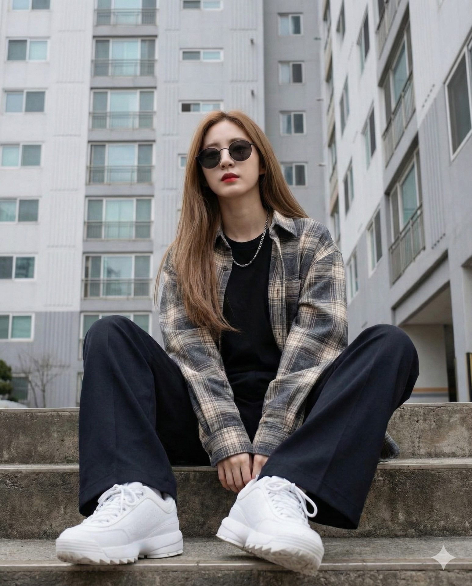 Nanobanana模型生成 水泥台阶的慵懒格调 - AI绘画提示词参考