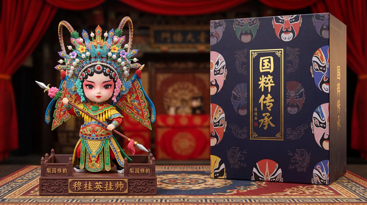 Nanobanana模型生成 国粹戏曲定制手办-穆桂英挂帅 - AI绘画提示词参考