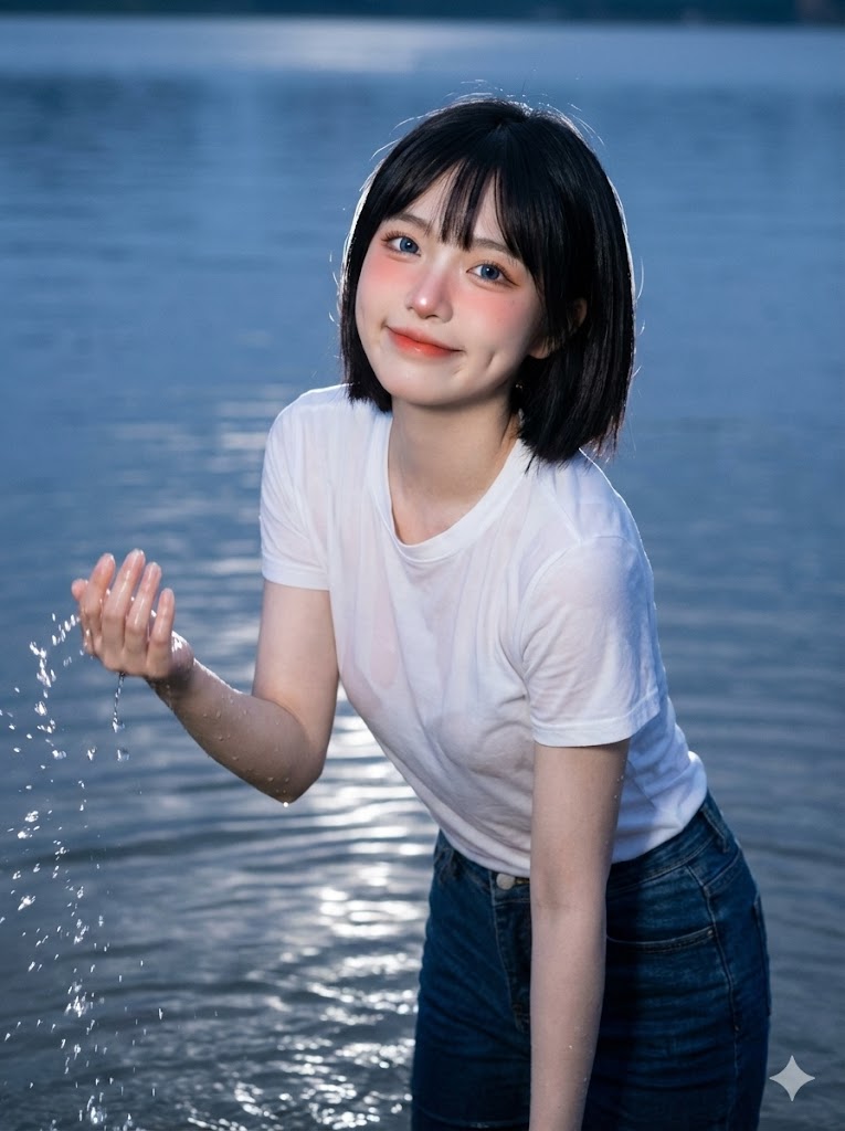 Nanobanana模型生成 月光水域的俏皮定格 - AI绘画提示词参考