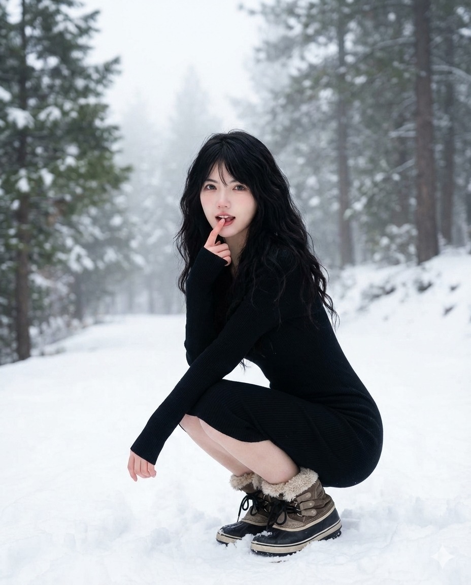 Winter Pose & Cold Tones | 雪地冬装与清冷色调 2 超写实的户外冬季时尚肖像