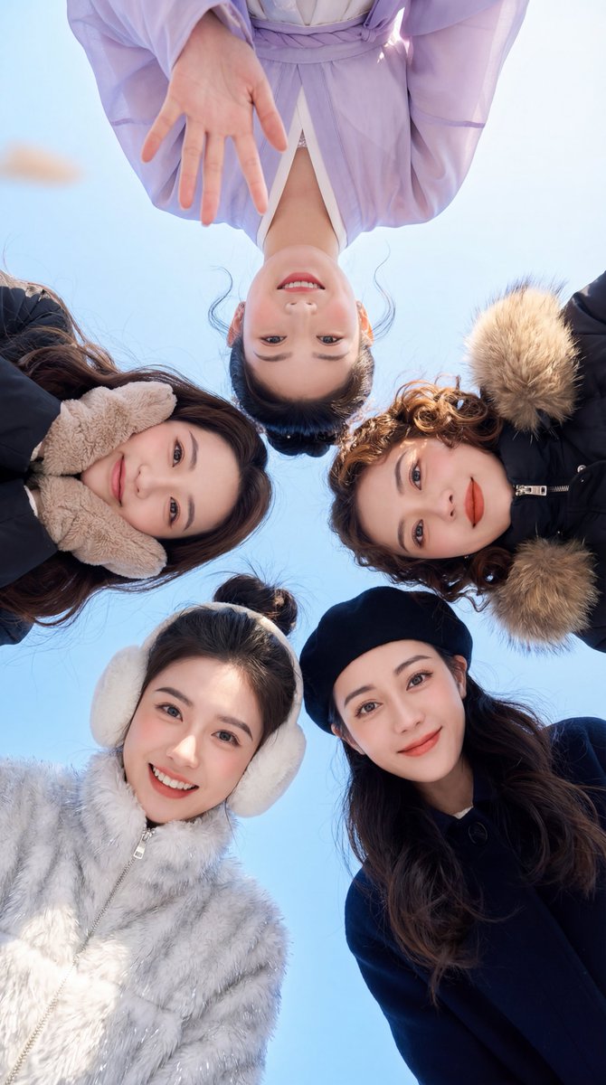 Nanobanana模型生成 冬日晴空下的闺蜜团 - AI绘画提示词参考