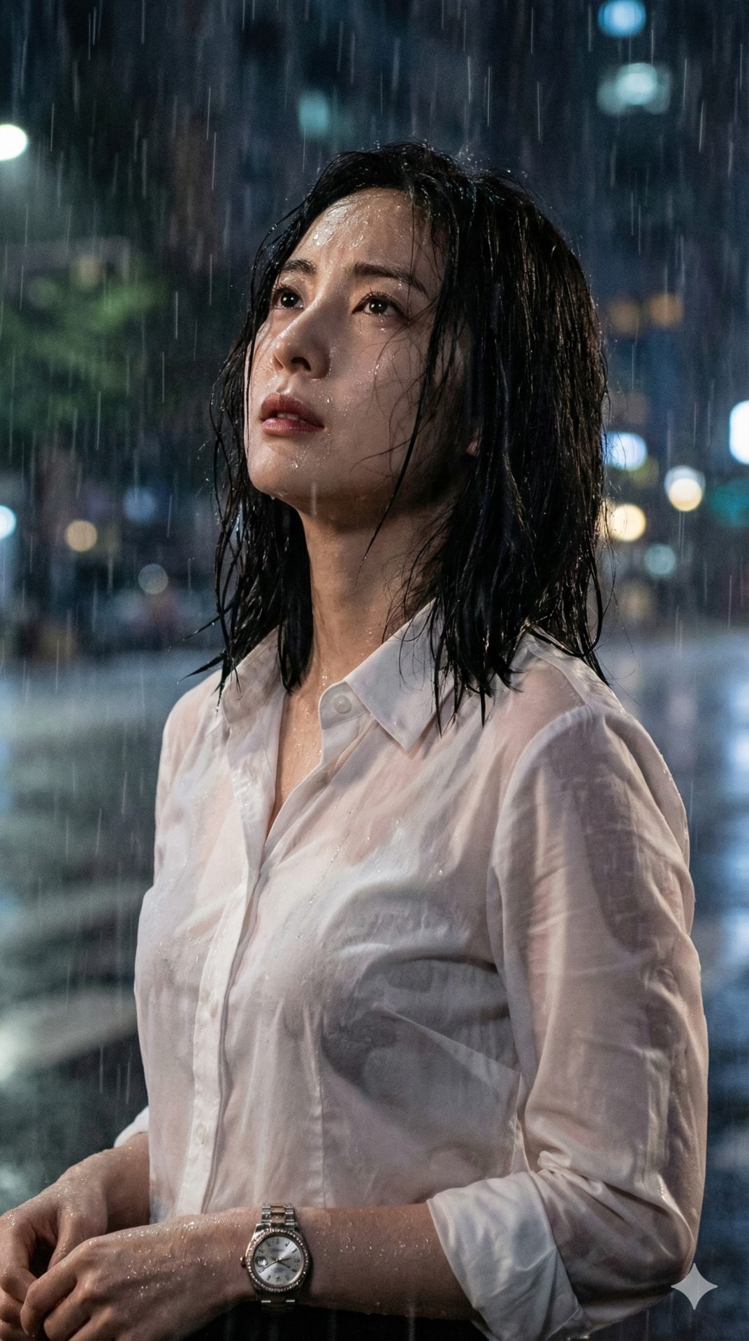 Nanobanana模型生成 雨夜都市的沉思女性 - AI绘画提示词参考