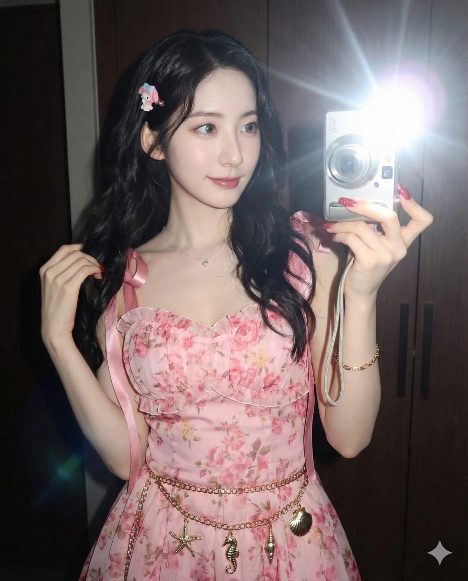 Nanobanana模型生成 Y2K镜中粉裙软妹 - AI绘画提示词参考