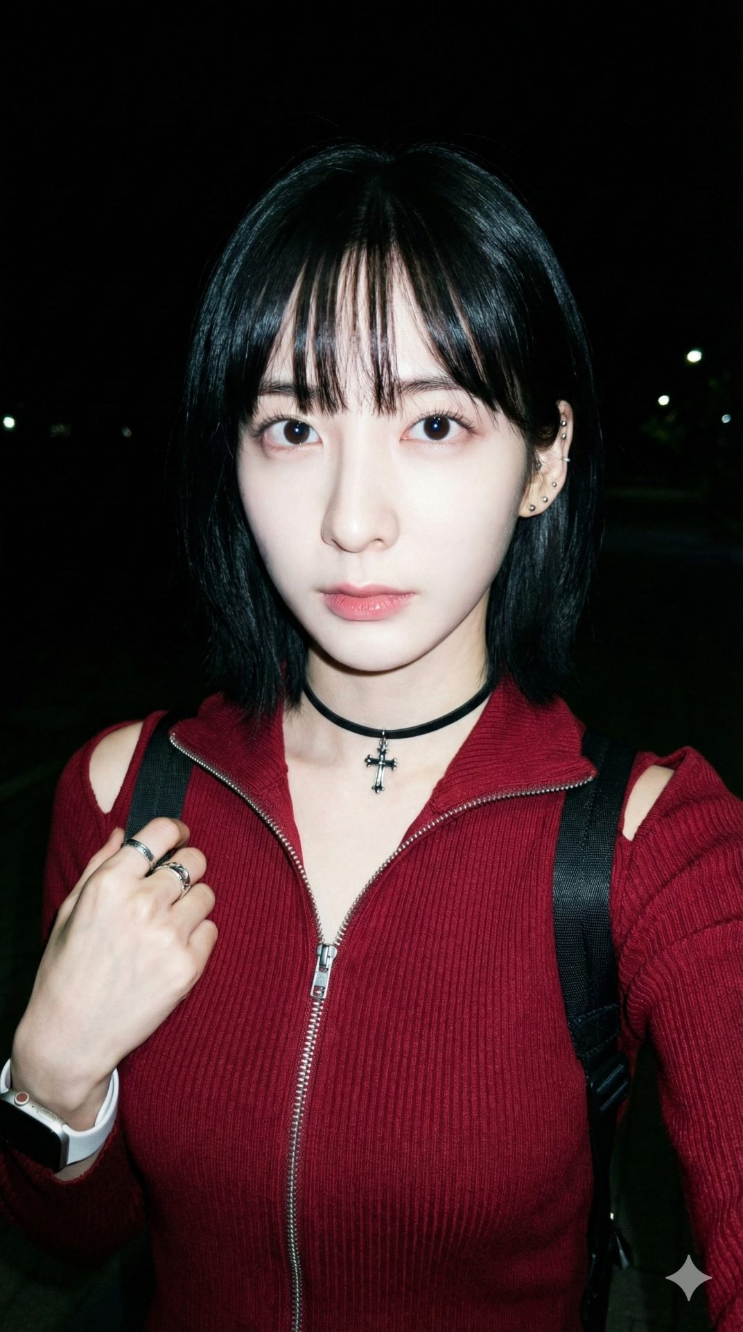 Nanobanana模型生成 夜闪酷飒自拍少女 - AI绘画提示词参考