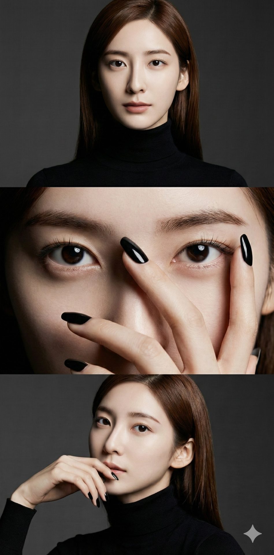 Nanobanana模型生成 奢华三联画时尚肖像 - AI绘画提示词参考