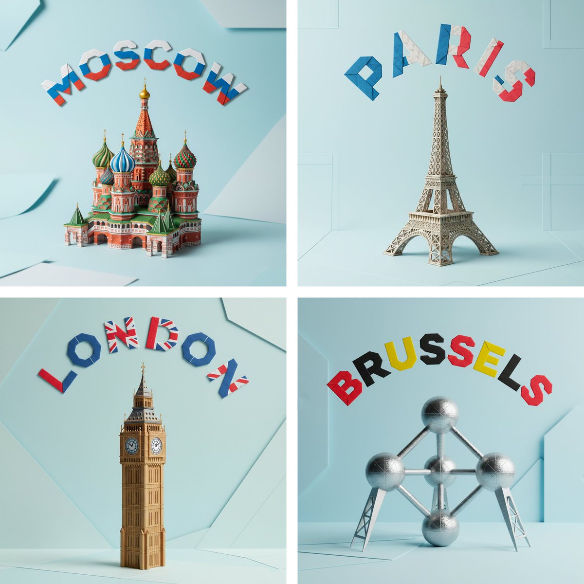 Nanobanana模型生成 折纸纪念碑城市光影 - AI绘画提示词参考