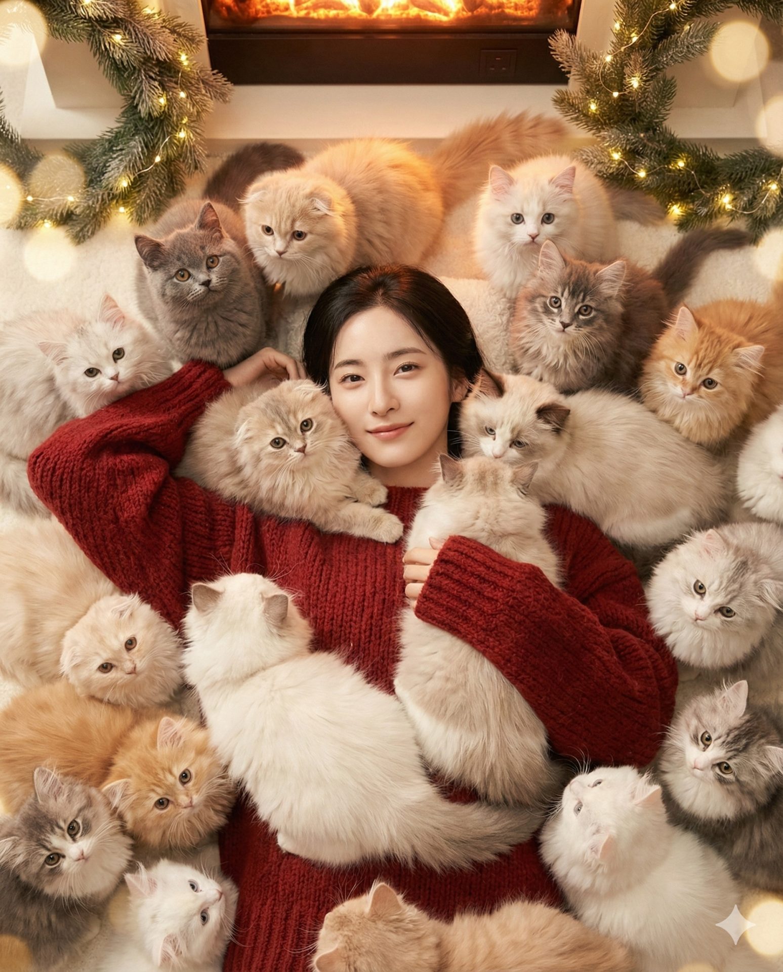 Nanobanana模型生成 北欧壁炉猫海 - AI绘画提示词参考