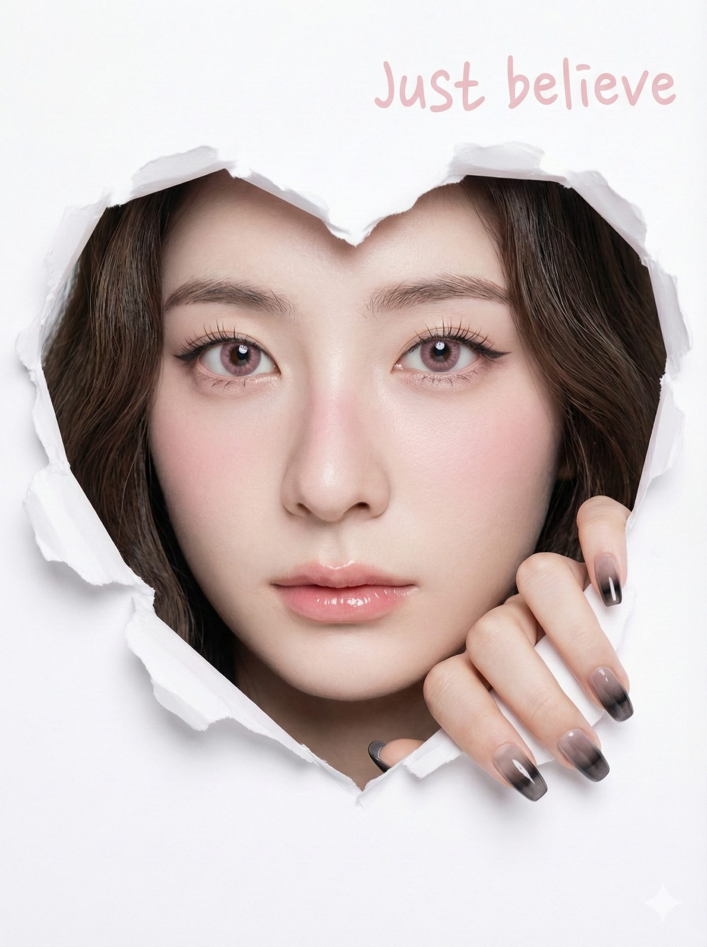 Nanobanana模型生成 撕纸心形窥颜 - AI绘画提示词参考