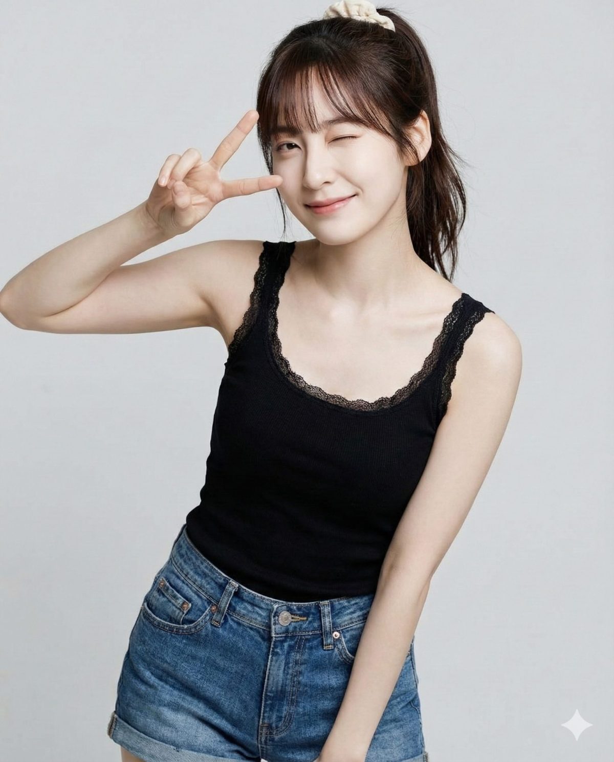 Nanobanana模型生成 甜笑眨眼少女写真 - AI绘画提示词参考