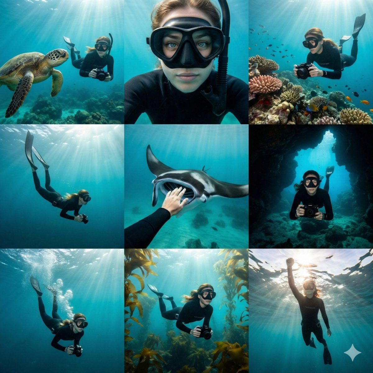 Nanobanana模型生成 深海九格探险记 - AI绘画提示词参考