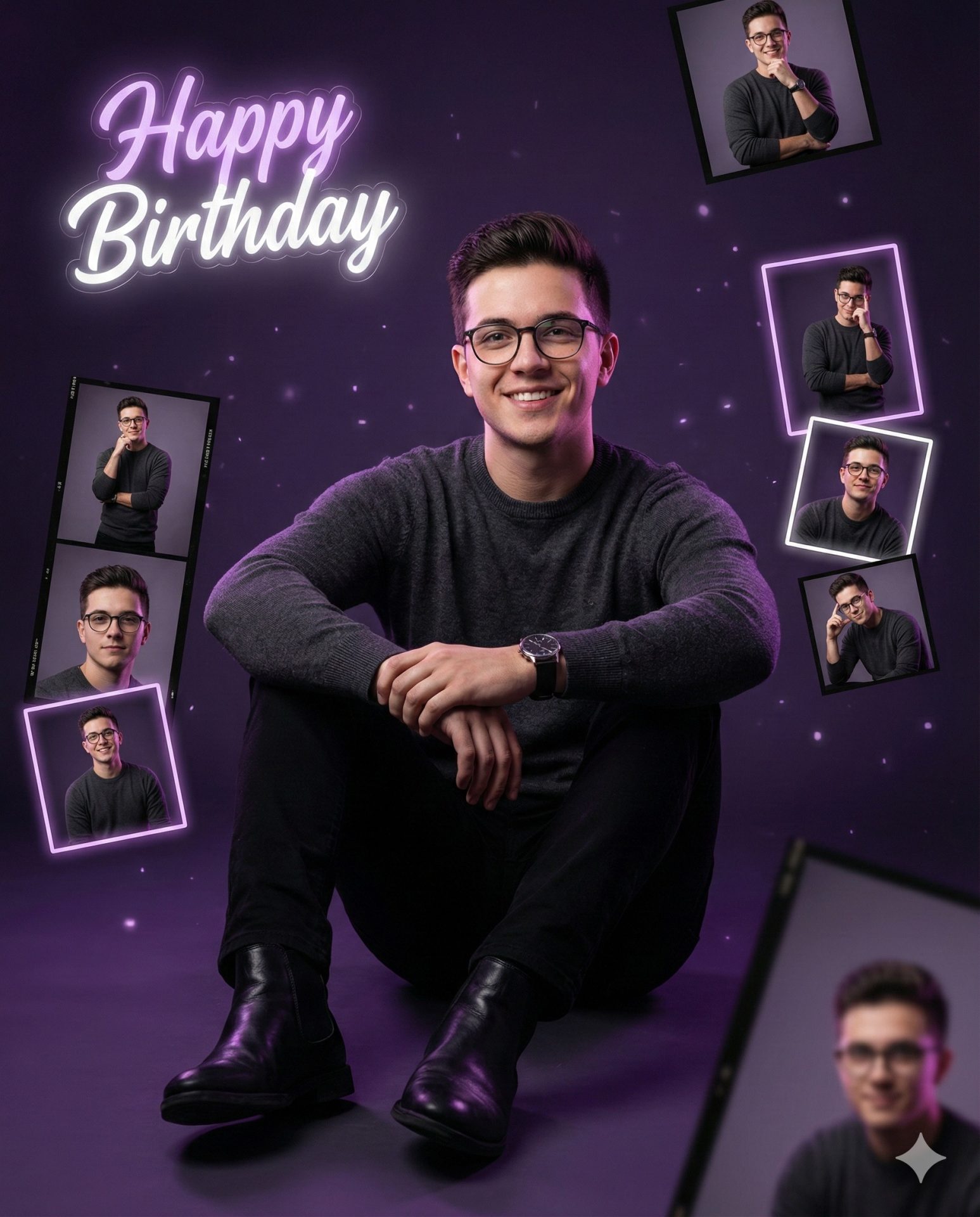 Neon Birthday Poster | 霓虹光影相框海报 2 深紫光影漂浮相框海报