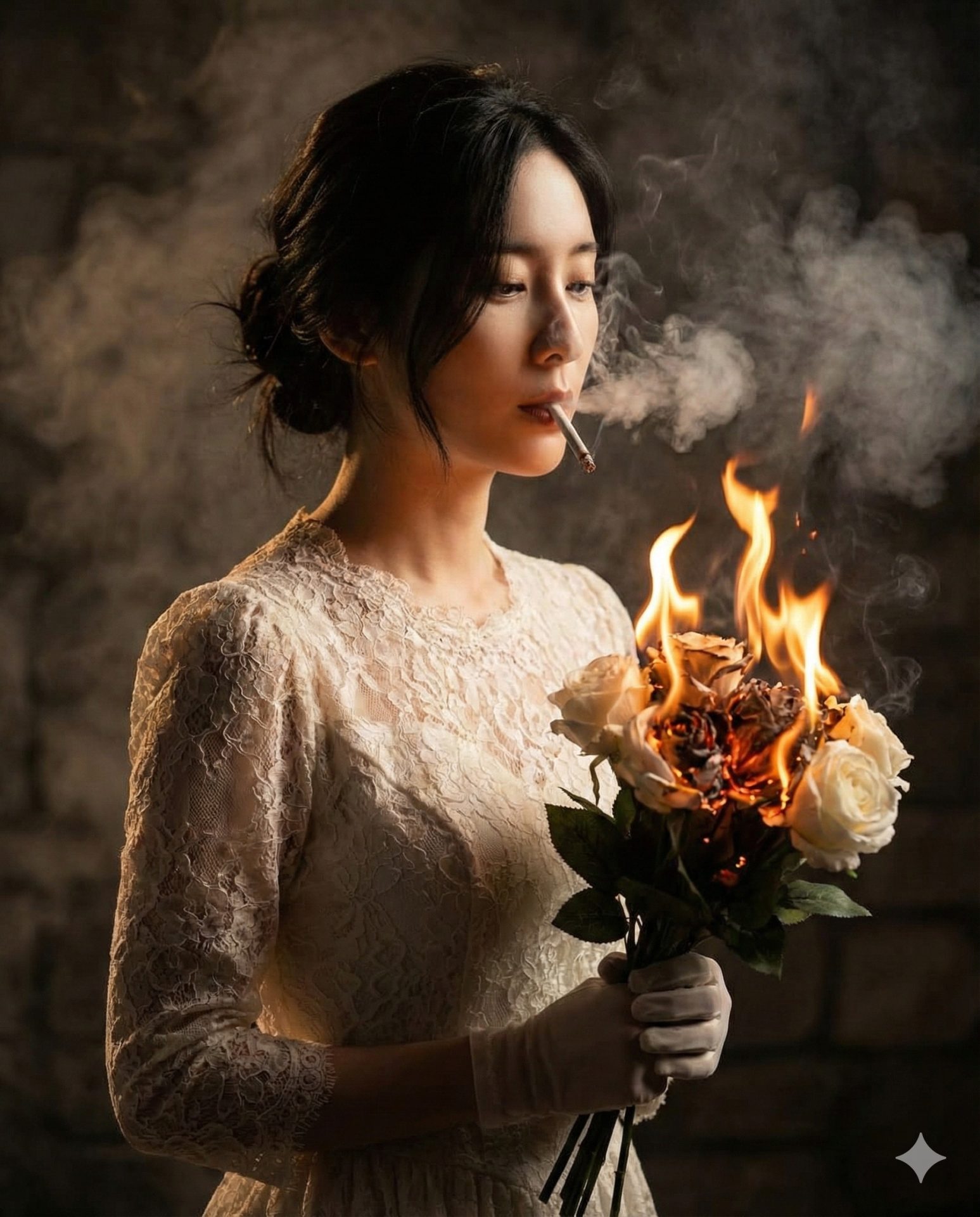 Nanobanana模型生成 烈焰新娘燃情玫瑰 - AI绘画提示词参考