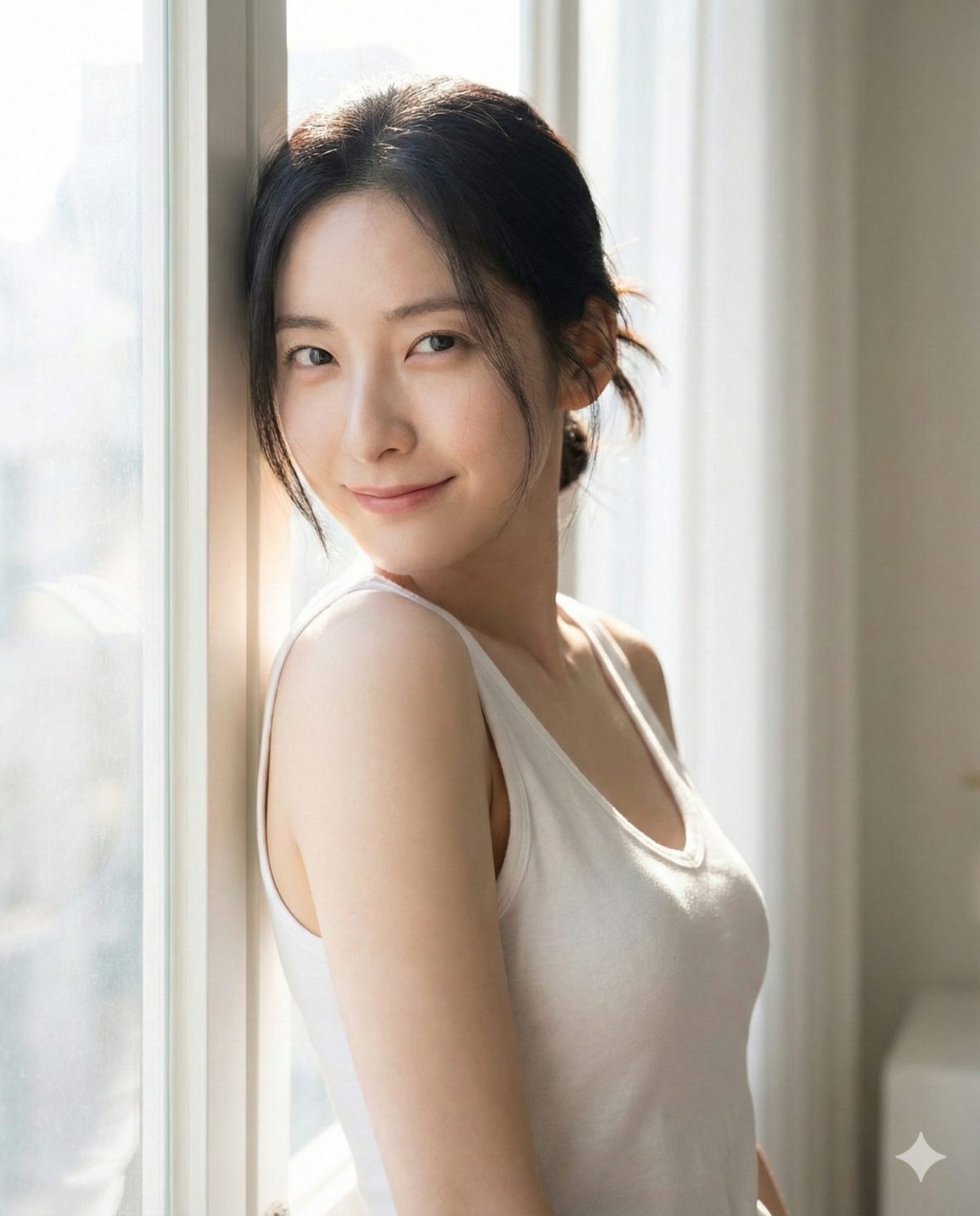 Nanobanana模型生成 逆光窗边的温柔回眸 - AI绘画提示词参考