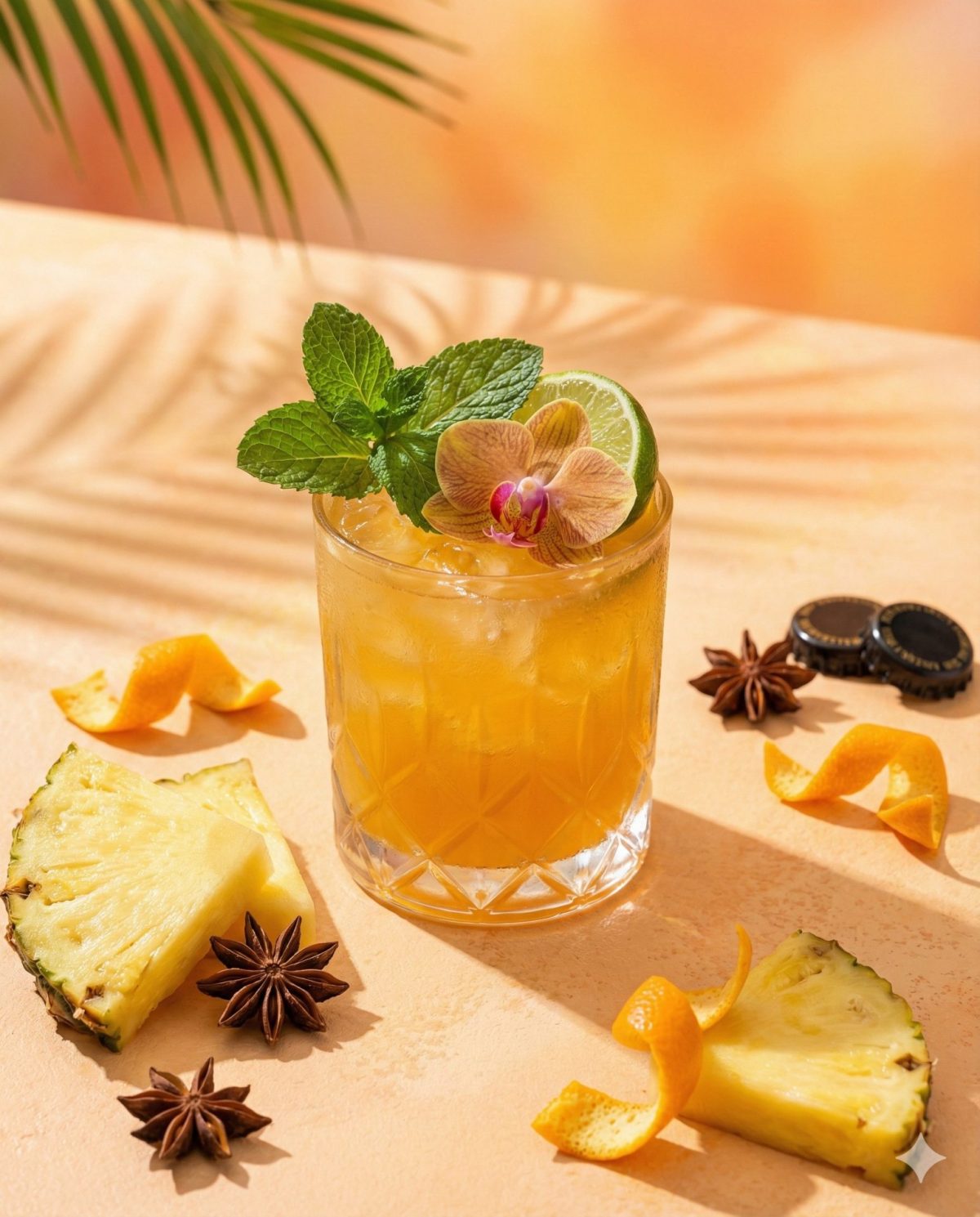 Nanobanana模型生成 金橙度假风高端鸡尾酒 - AI绘画提示词参考