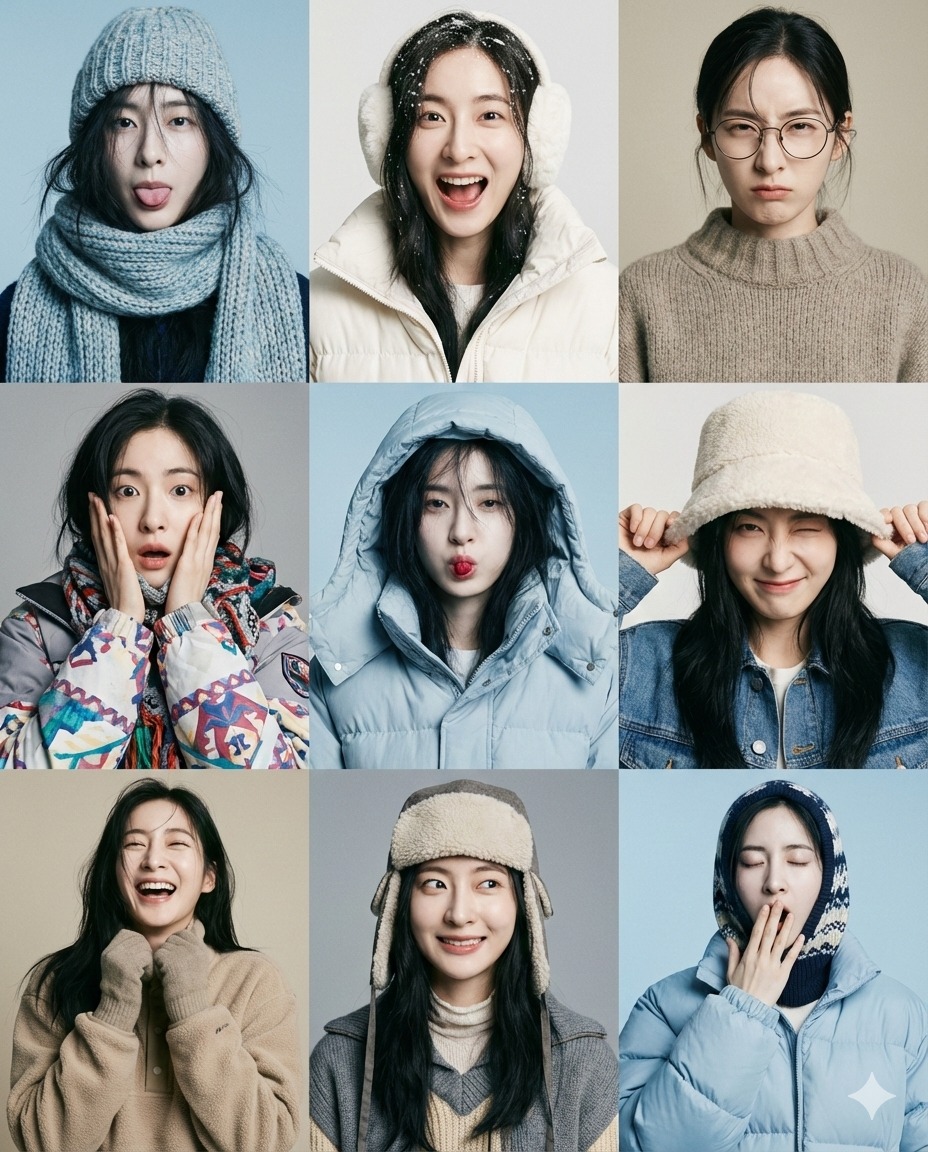 Nanobanana模型生成 雪趣九连拍 - AI绘画提示词参考