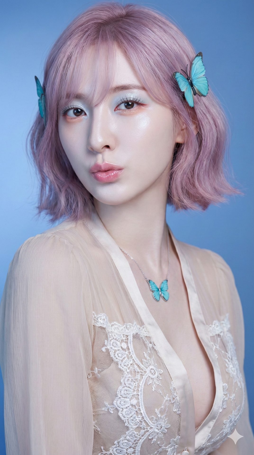 Nanobanana模型生成 冰蓝瓷肌少女 - AI绘画提示词参考