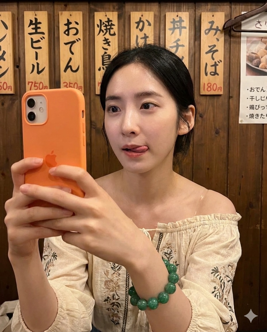 Nanobanana模型生成 霓虹酒馆少女自拍 - AI绘画提示词参考