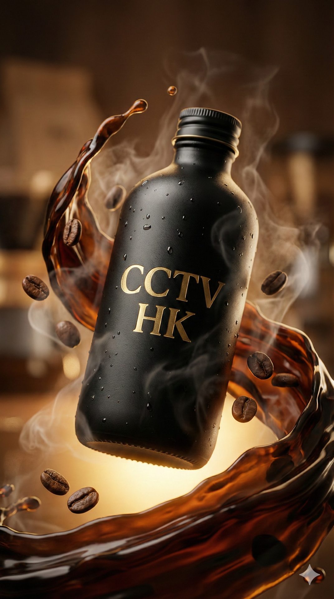 Nanobanana模型生成 黑金咖啡瓶的蒸汽漩涡 - AI绘画提示词参考