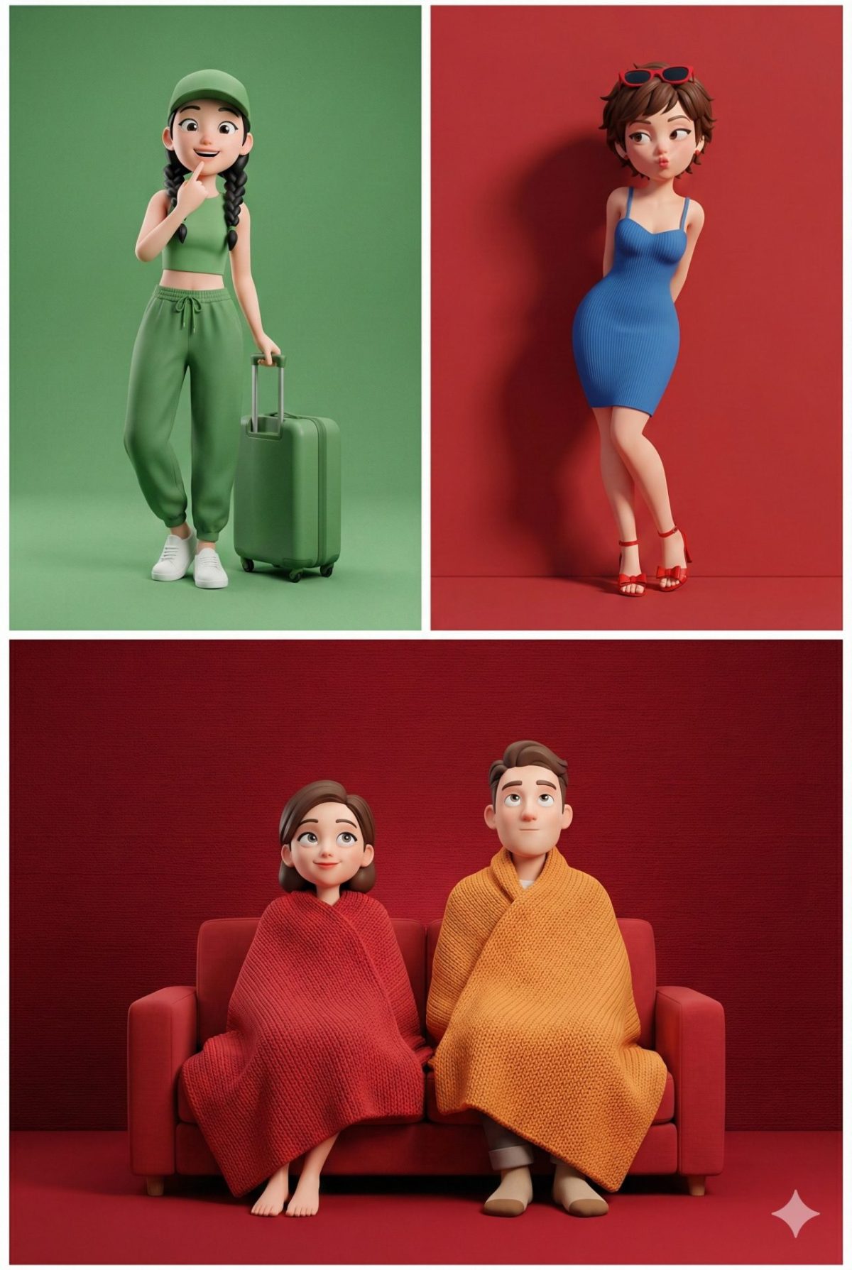 Nanobanana模型生成 红蓝撞色高跟诱惑 - AI绘画提示词参考