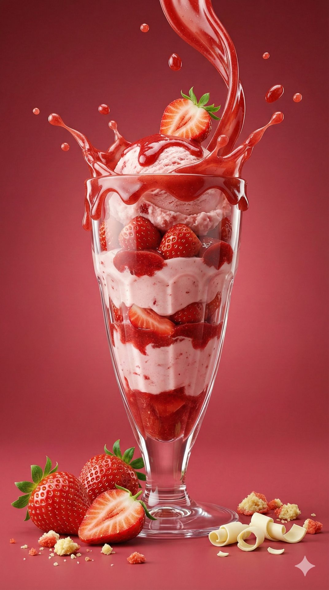 Nanobanana模型生成 草莓奢宴圣代风暴 - AI绘画提示词参考