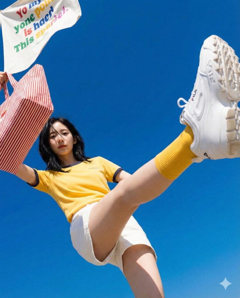 Nanobanana模型生成 凌空跃舞艳阳少女 - AI绘画提示词参考