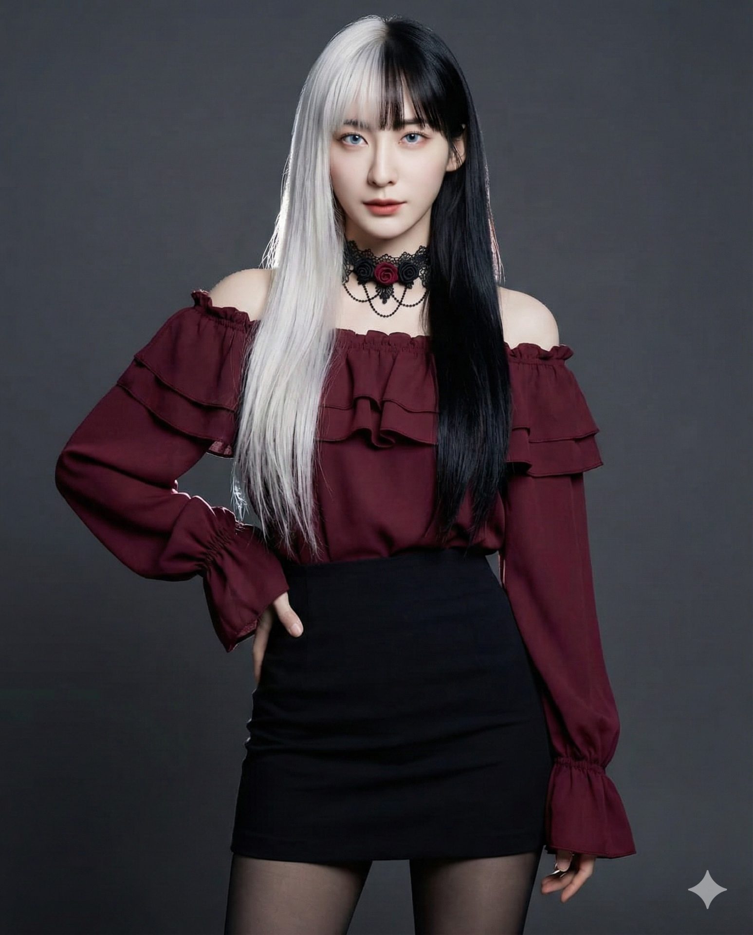 Nanobanana模型生成 双色冷艳时尚写真 - AI绘画提示词参考