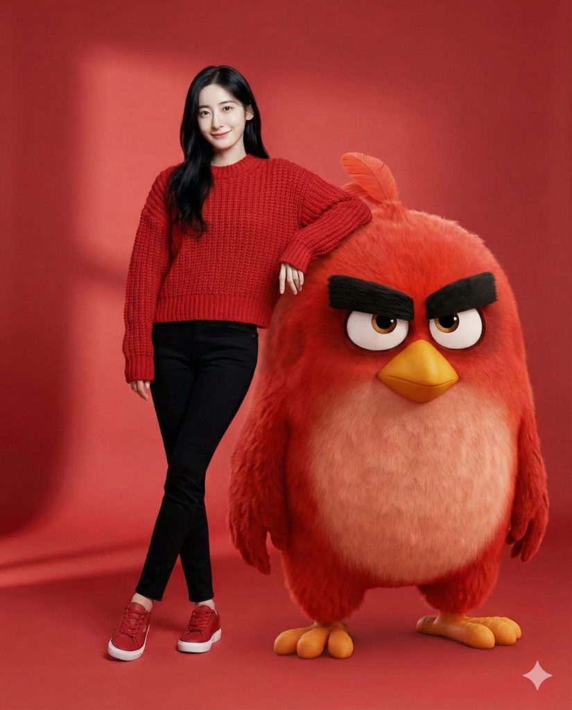 Nanobanana模型生成 愤怒的小鸟红潮俏皮时尚大片 - AI绘画提示词参考