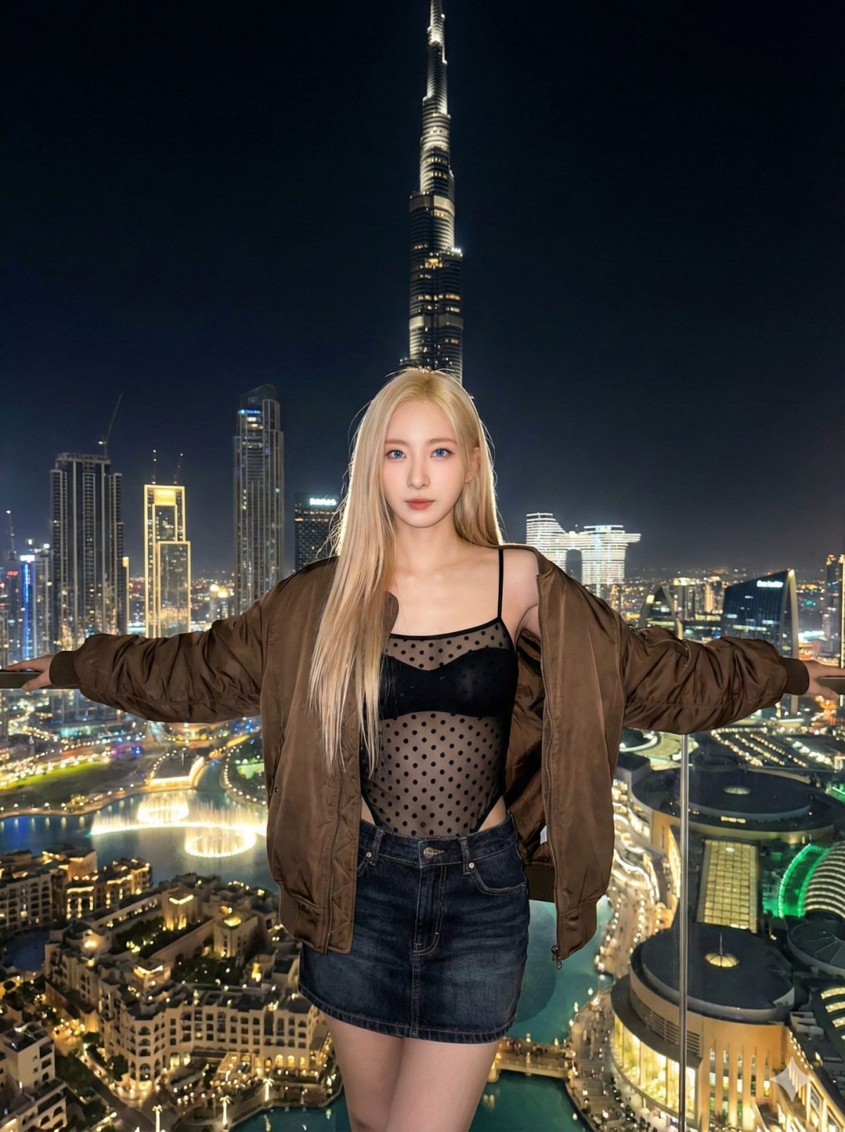 Nanobanana模型生成 迪拜夜色金发超模 - AI绘画提示词参考