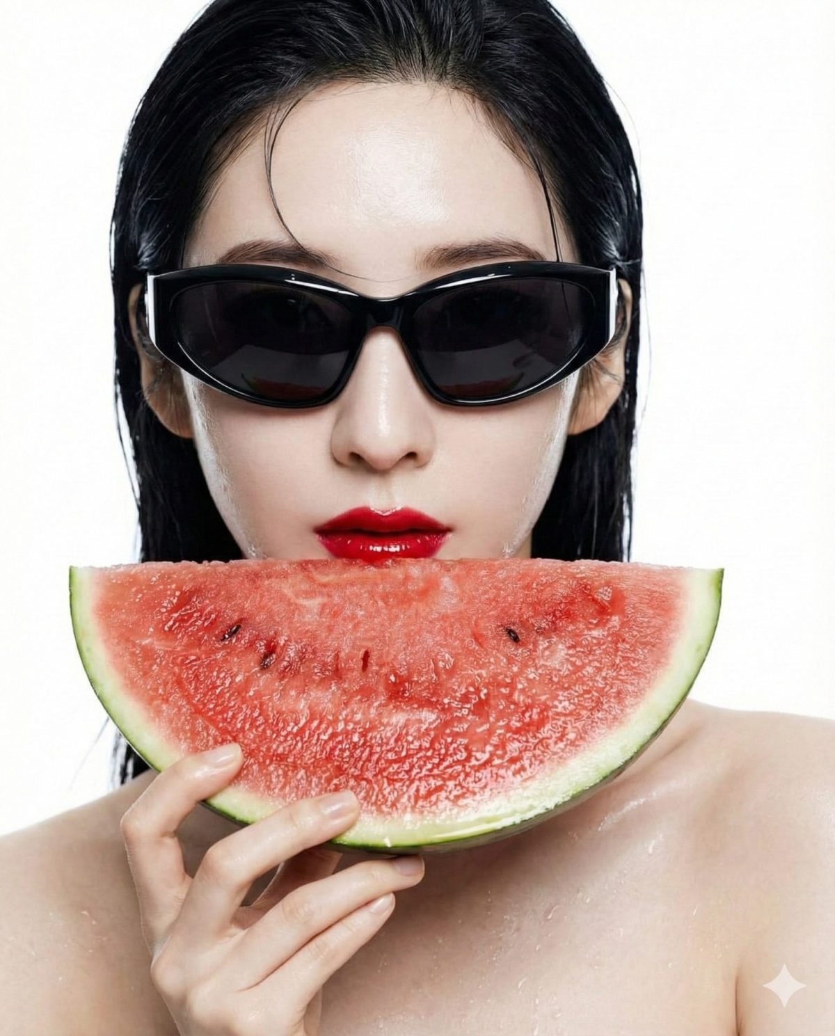 Nanobanana模型生成 白棚高光照西瓜御姐 - AI绘画提示词参考