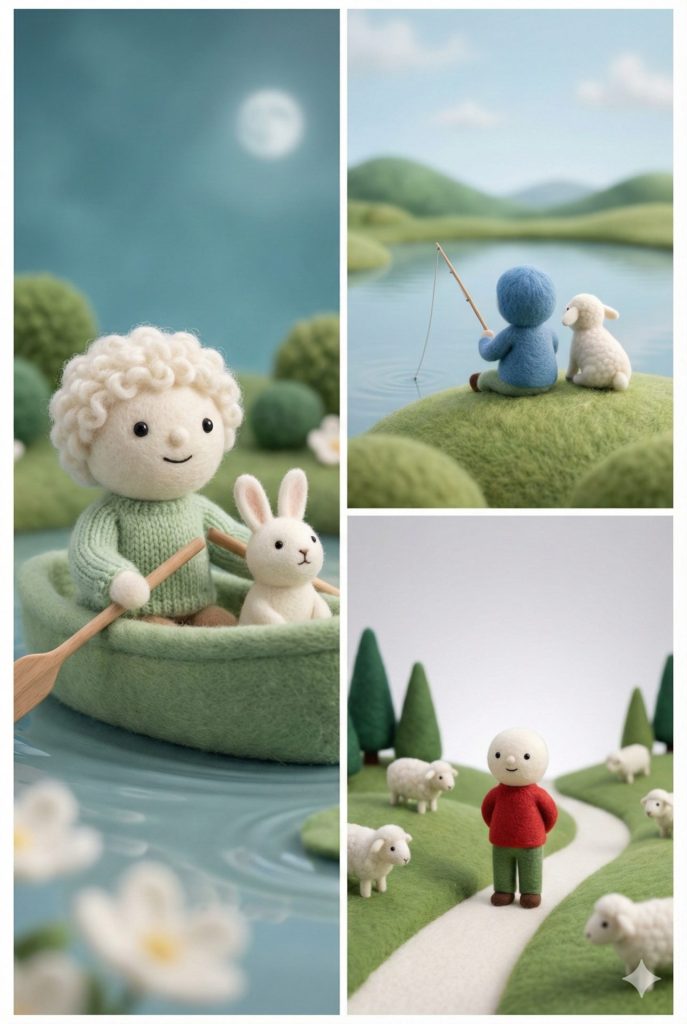 Woolen Miniature Tales | 羊毛毡童话世界 3 Nanobanana模型生成 凝脂羊毛微型制品 - AI绘画提示词参考