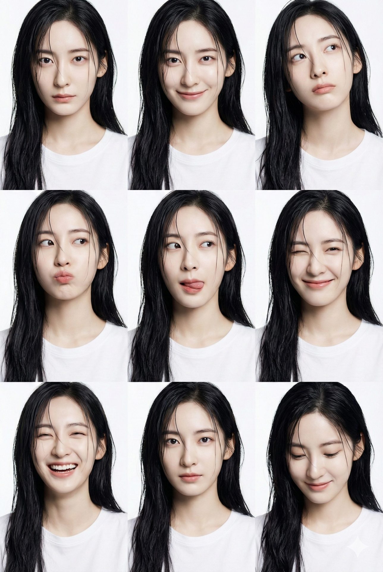 Nanobanana模型生成 纯白九宫格湿发超模 - AI绘画提示词参考