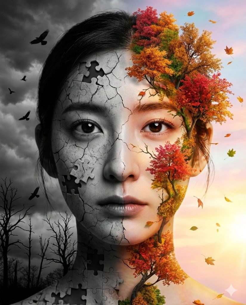 Nanobanana模型生成 黑暗与希望对半分 - AI绘画提示词参考