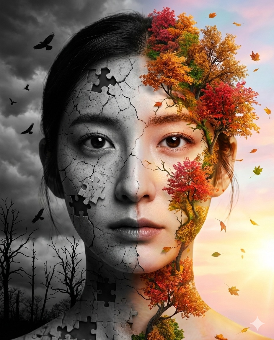 Nanobanana模型生成 黑暗与希望对半分 - AI绘画提示词参考