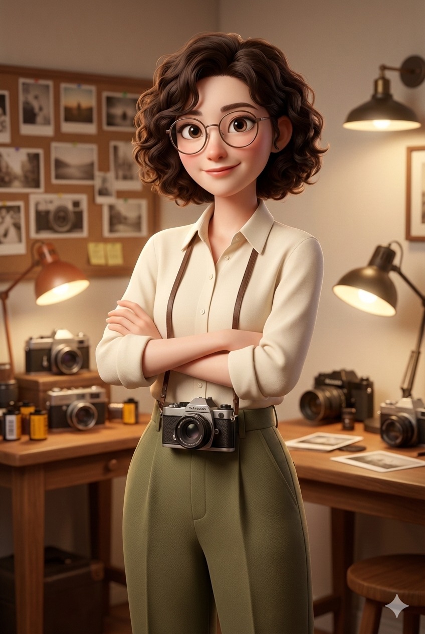 Nanobanana模型生成 复古影棚女摄影师 - AI绘画提示词参考