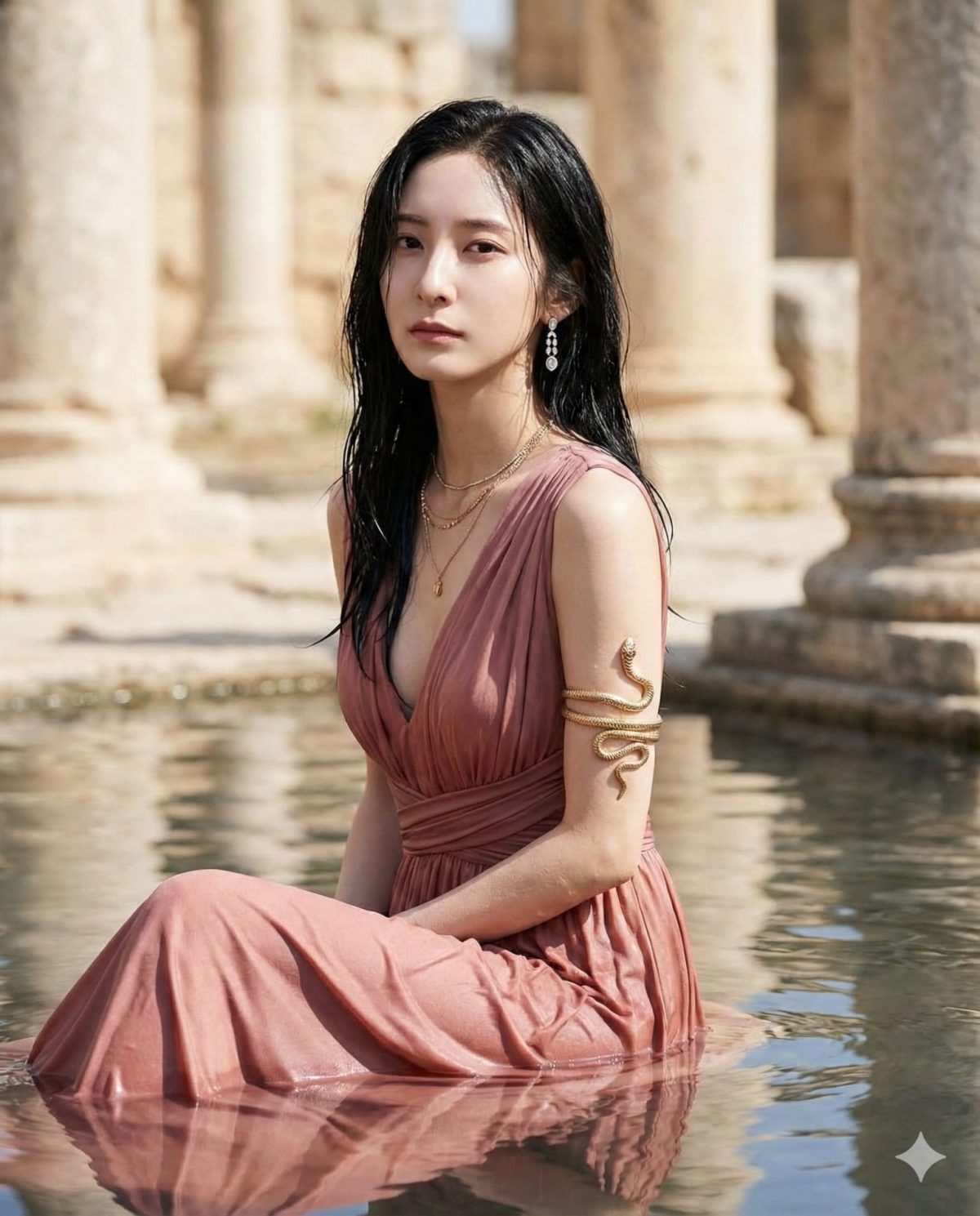 Nanobanana模型生成 希腊遗迹湿裙女神 - AI绘画提示词参考