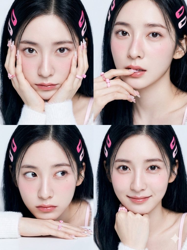 Nanobanana模型生成 甜酷女团四宫格特写 - AI绘画提示词参考