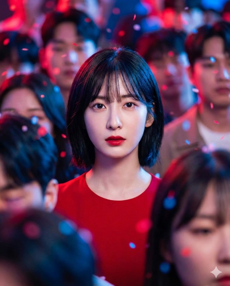 Nanobanana模型生成 红唇女郎人潮梦境 - AI绘画提示词参考