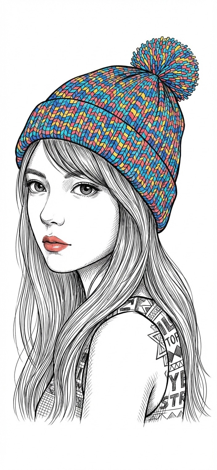 Nanobanana模型生成 超精细黑白墨水少女插图 - AI绘画提示词参考