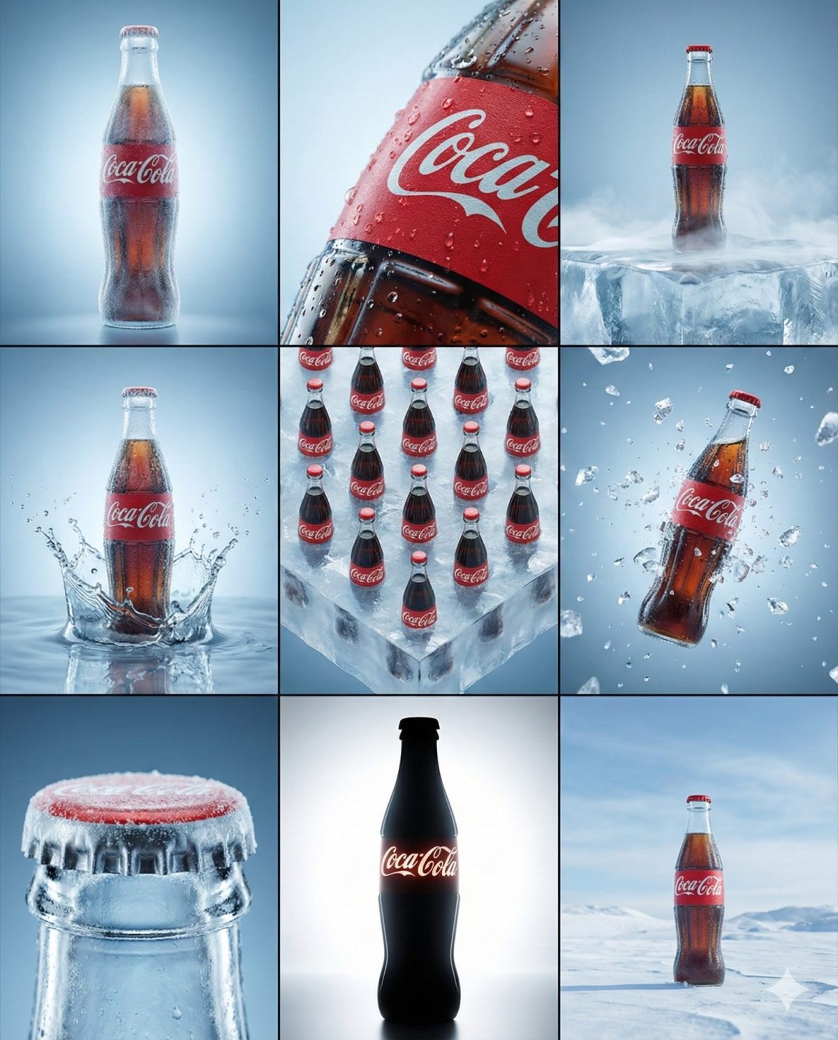 Nanobanana模型生成 可口可乐冰感九宫格品牌视觉大片 - AI绘画提示词参考