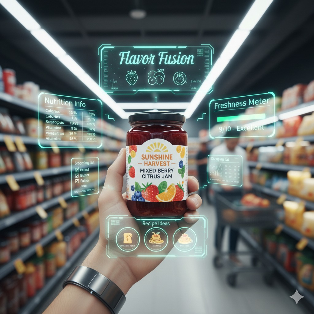 Nanobanana模型生成 未来超市AR果酱选购记 - AI绘画提示词参考