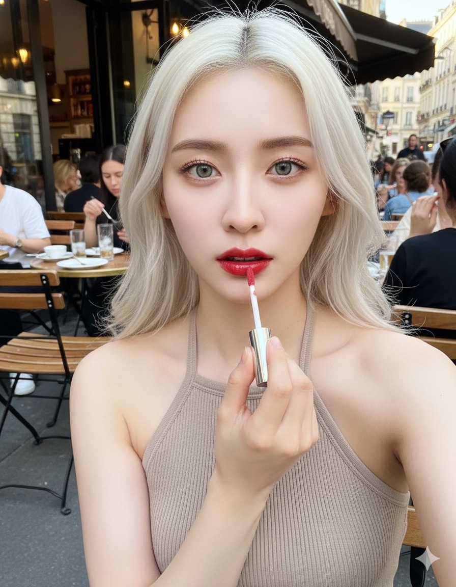 Nanobanana模型生成 网红日光美妆抓拍图 - AI绘画提示词参考