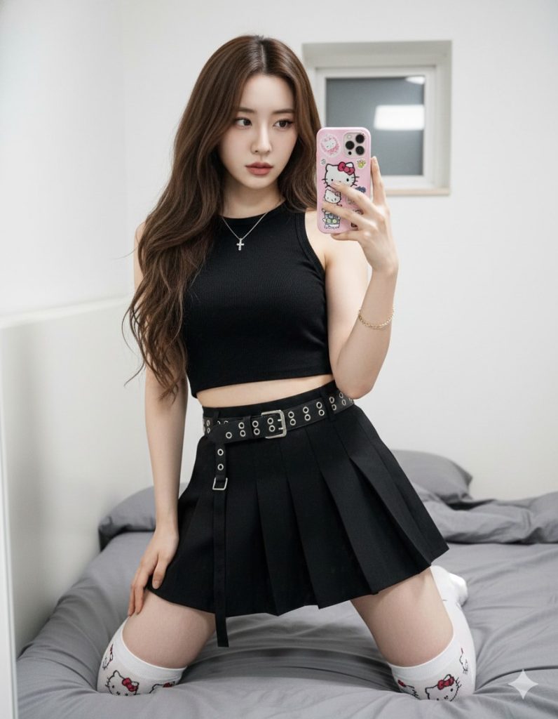 Nanobanana模型生成 软酷自拍女孩的哥特甜心瞬间 - AI绘画提示词参考