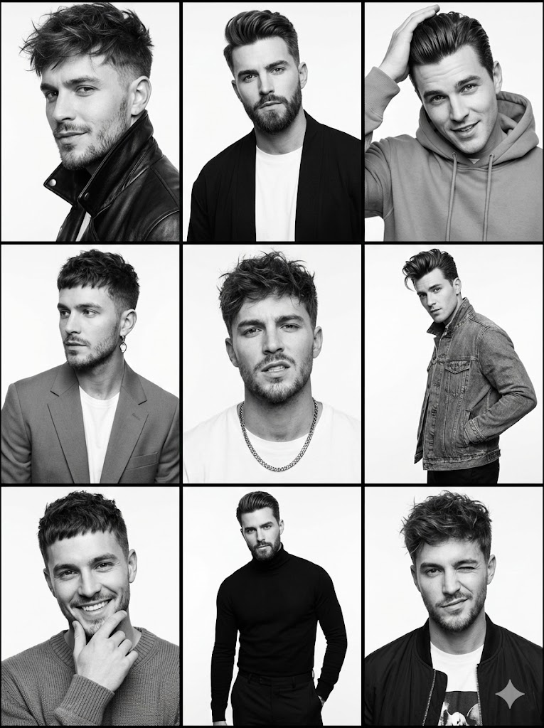 Nanobanana模型生成 帅气的9宫格海马体写真 - AI绘画提示词参考