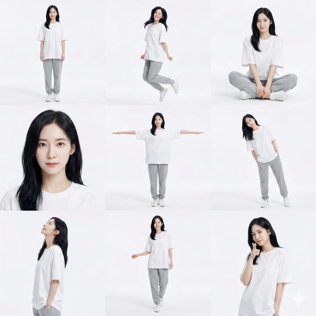 Nanobanana模型生成 极简白棚九宫格清新人像 - AI绘画提示词参考